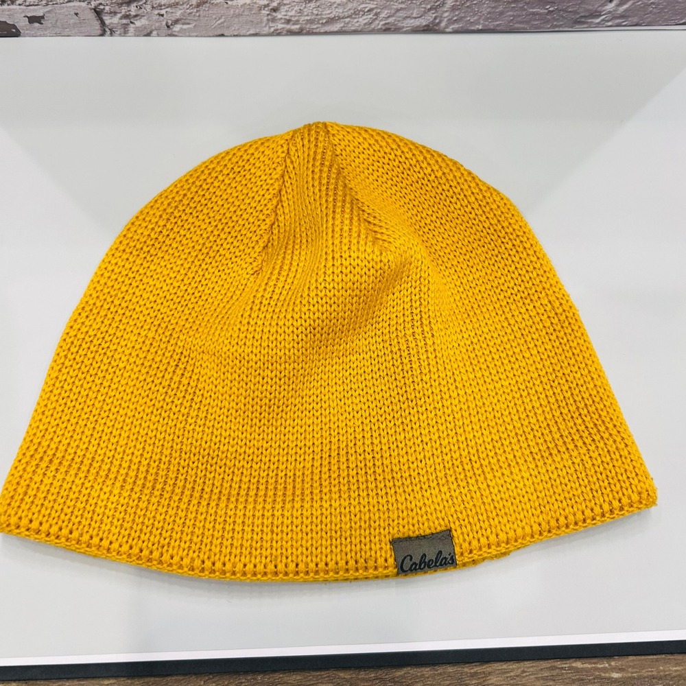 Cabela's Beanie Mens OS Mustard Yellow Fleece Lined Knit Skull Cap Hat